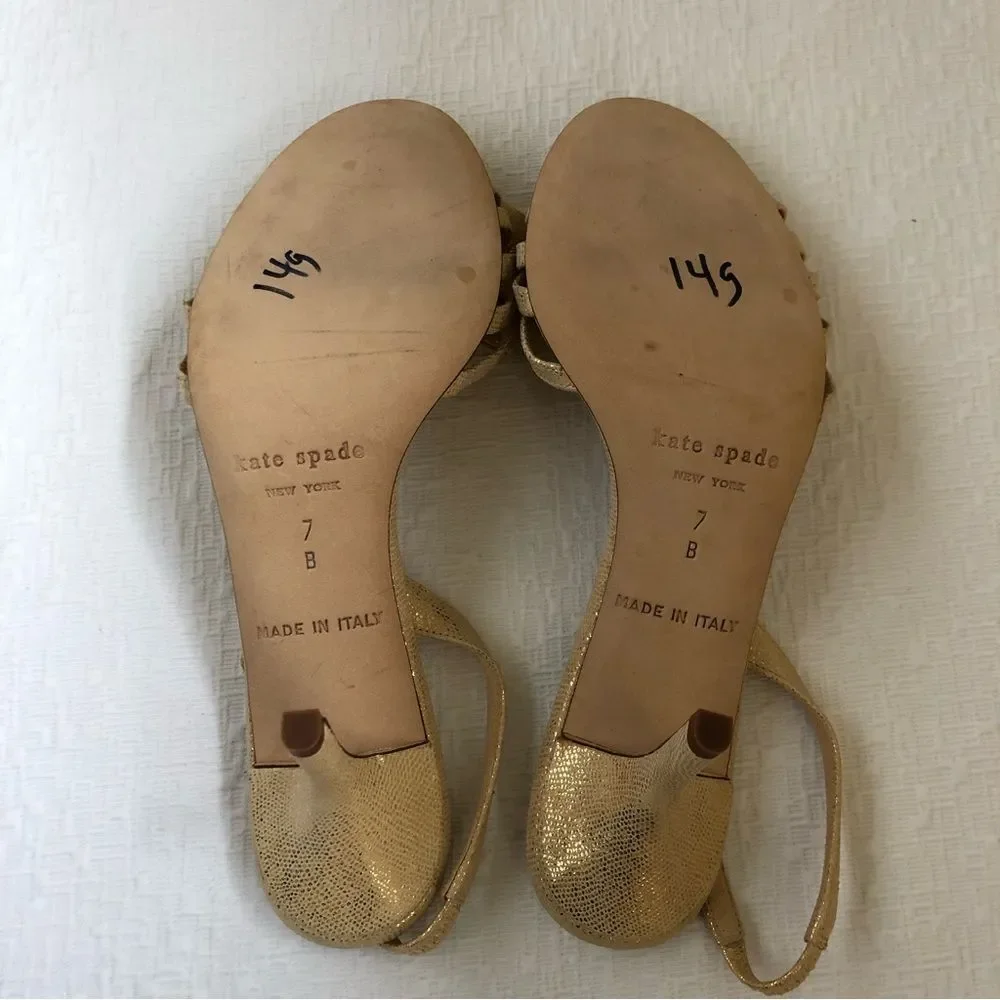 Kate Spade Maribeth Gold Metallic Bow Stiletto Slingback Pumps 7 Wedding Evening